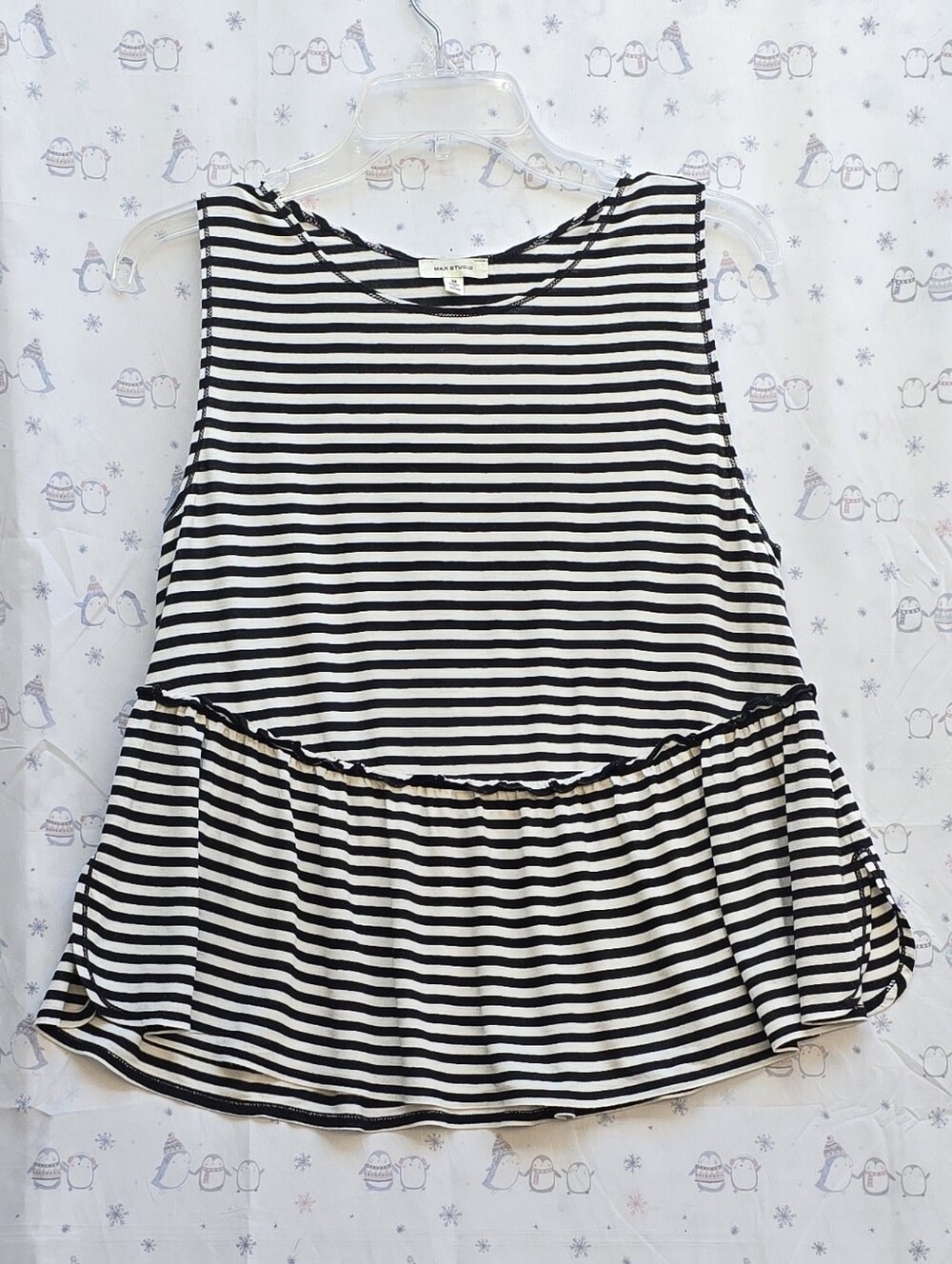 Max Studio Black & White Striped Peplum Tank